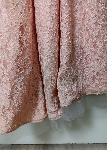 Dantel Detaylı Uzun Pembe Abiye Elbise - Görsel 7