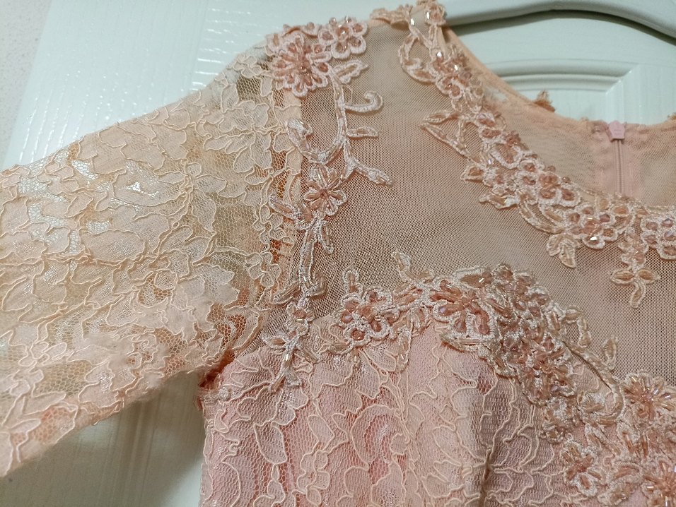 Dantel Detaylı Uzun Pembe Abiye Elbise - Görsel 4