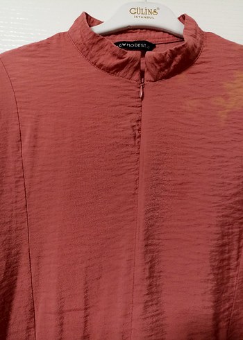 Bordo Midi Uzun Kollu Keten Tunik - Görsel 2