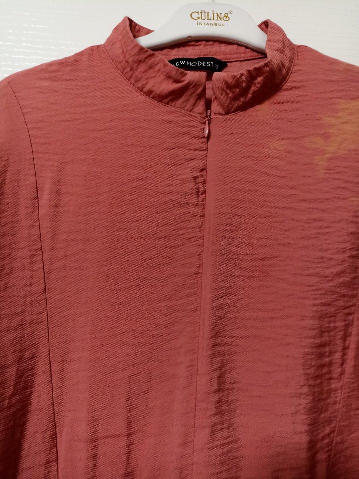 Bordo Midi Uzun Kollu Keten Tunik - Görsel 2