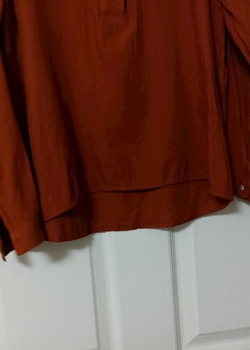 Düğmeli Kahverengi Keten Kadın Gömlek - Görsel 5