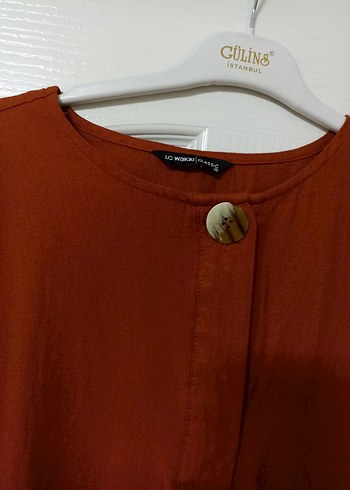 Düğmeli Kahverengi Keten Kadın Gömlek - Görsel 2