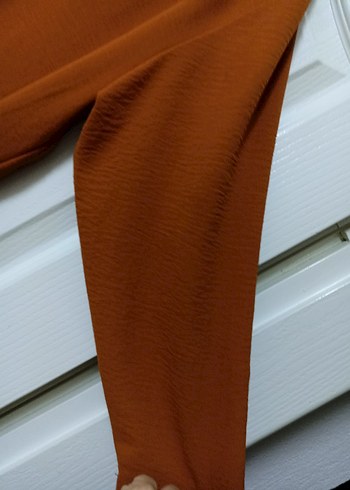 Düğmeli Uzun Kollu Kahverengi Midi Tunik - Görsel 3