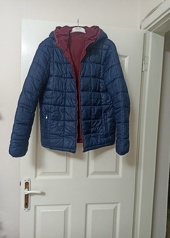 Kadın Mavi Kapüşonlu Fermuarlı Mont - Görsel 2