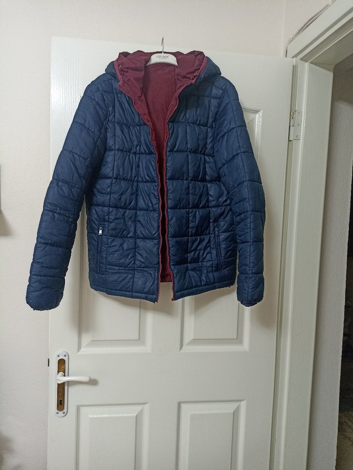 Kadın Mavi Kapüşonlu Fermuarlı Mont - Görsel 2