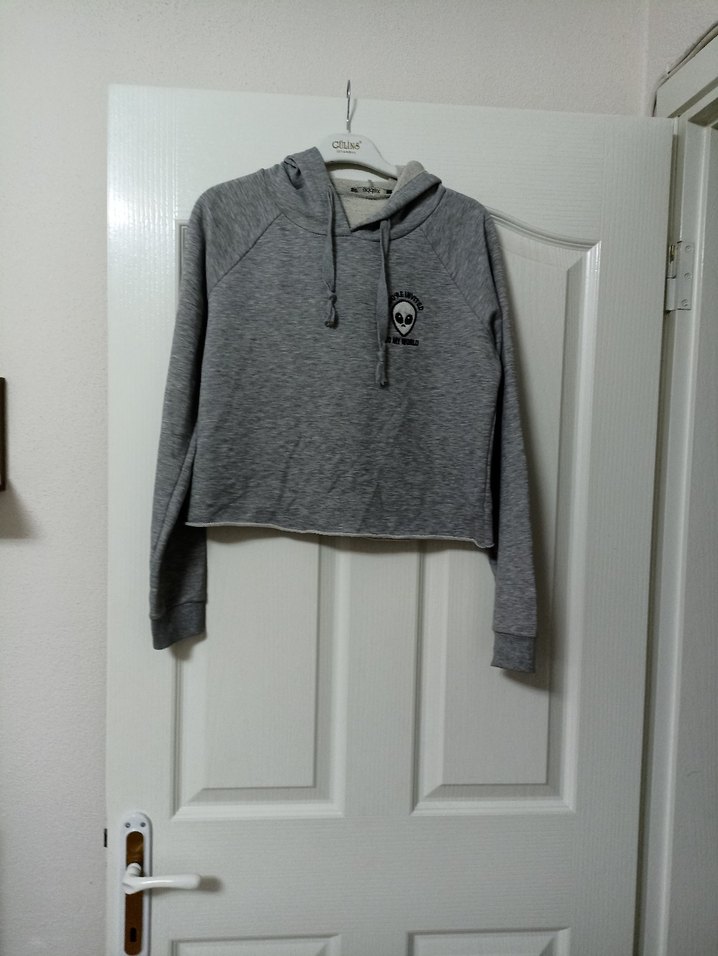 Gri Kapüşonlu Kadın Sweatshirt - Görsel 2