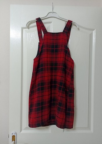 Kırmızı Ekose Salobet Elbise - Görsel 6