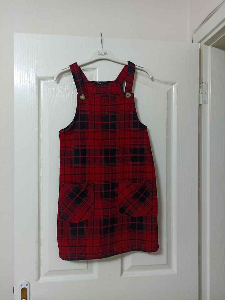 Kırmızı Ekose Salobet Elbise - Görsel 2