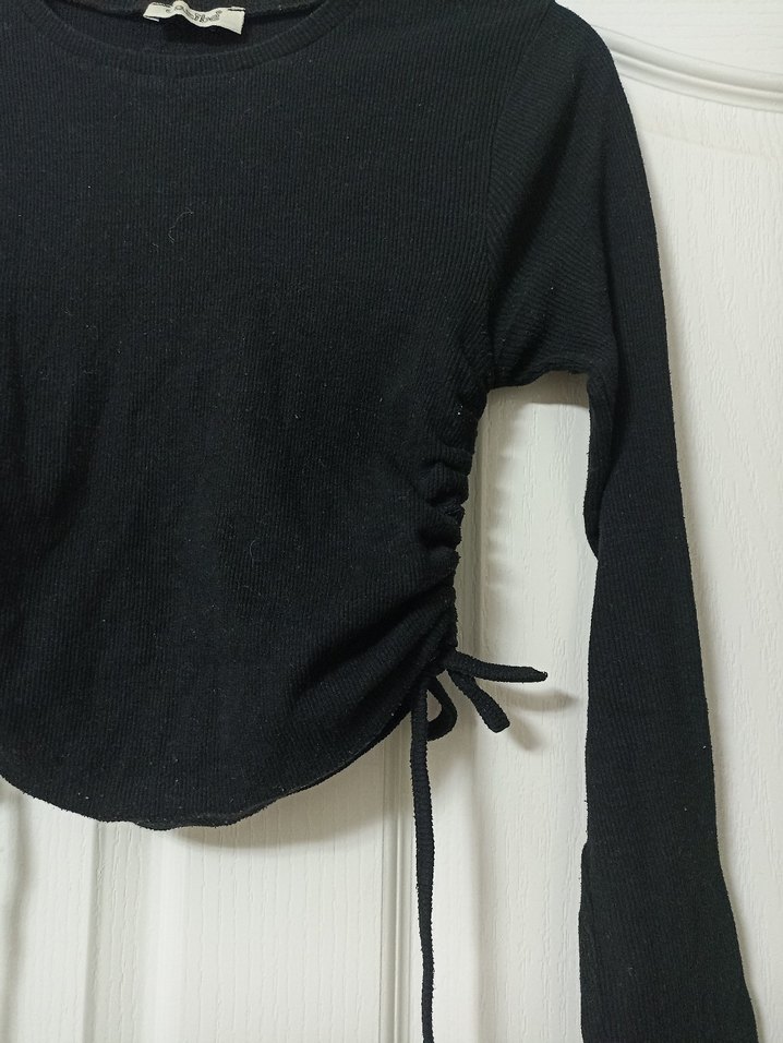 Siyah Uzun Kollu Mini Kadın Bluz - Görsel 3