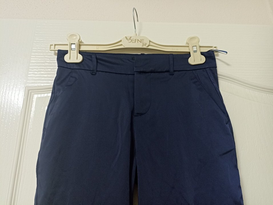 Kadın Lacivert Kemerli Kumaş Pantolon - Görsel 3