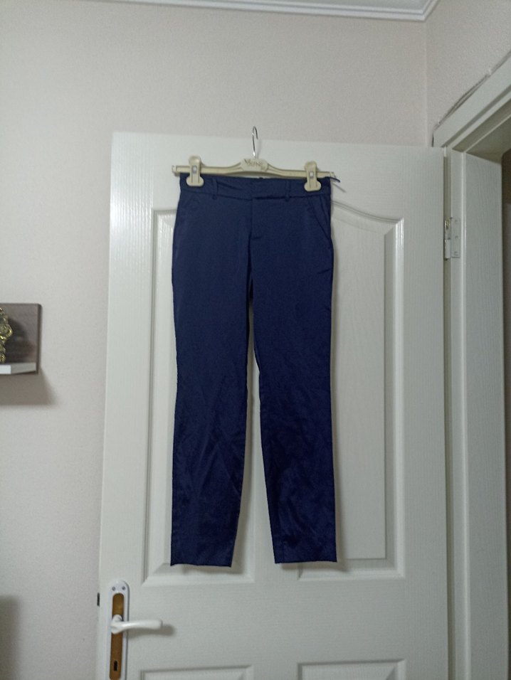 Kadın Lacivert Kemerli Kumaş Pantolon - Görsel 2