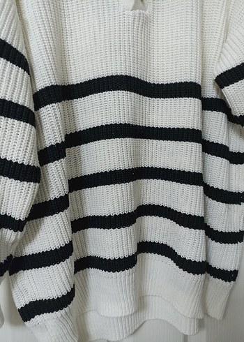 Trendy Parisian Çizgili Beyaz Kazak - Görsel 5