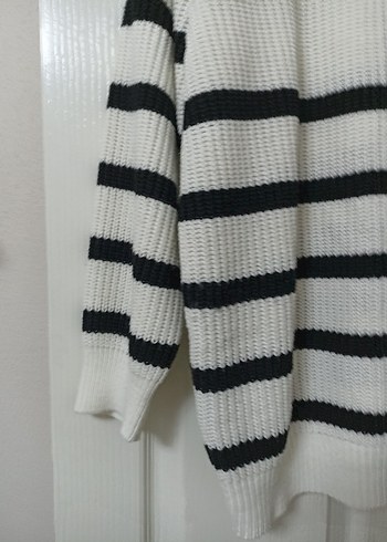 Trendy Parisian Çizgili Beyaz Kazak - Görsel 8