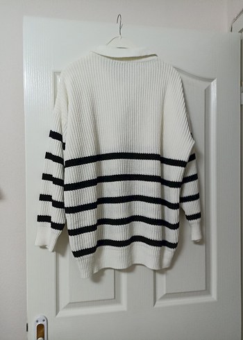 Trendy Parisian Çizgili Beyaz Kazak - Görsel 6