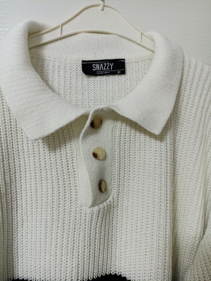 Trendy Parisian Çizgili Beyaz Kazak - Görsel 3