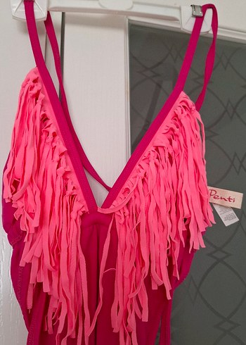 Püsküllü Pembe Bohem Tarzı Kadın Mayo - Görsel 4