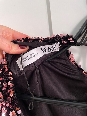 xs Beden pembe Renk Zara pembe pullu elbise