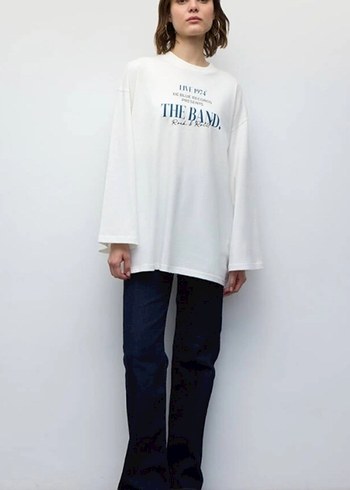 BE BLUE Beyaz Baskılı Kadın Sweatshirt