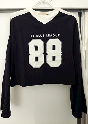 BE BLUE Lacivert Beyaz Uzun Kollu Sweatshirt