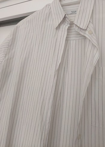 Suud Collection SUUD Beyaz Çizgili Kadın Keten Gömlek