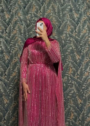 Pembe Drapeli Uzun Abiye Elbise