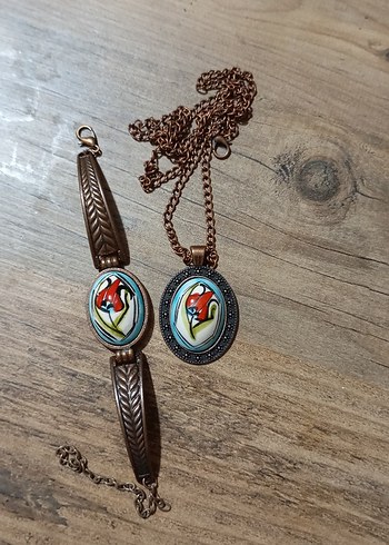 Turkuaz Nakışlı Zincir Detaylı Bohem Takı Seti - Görsel 2