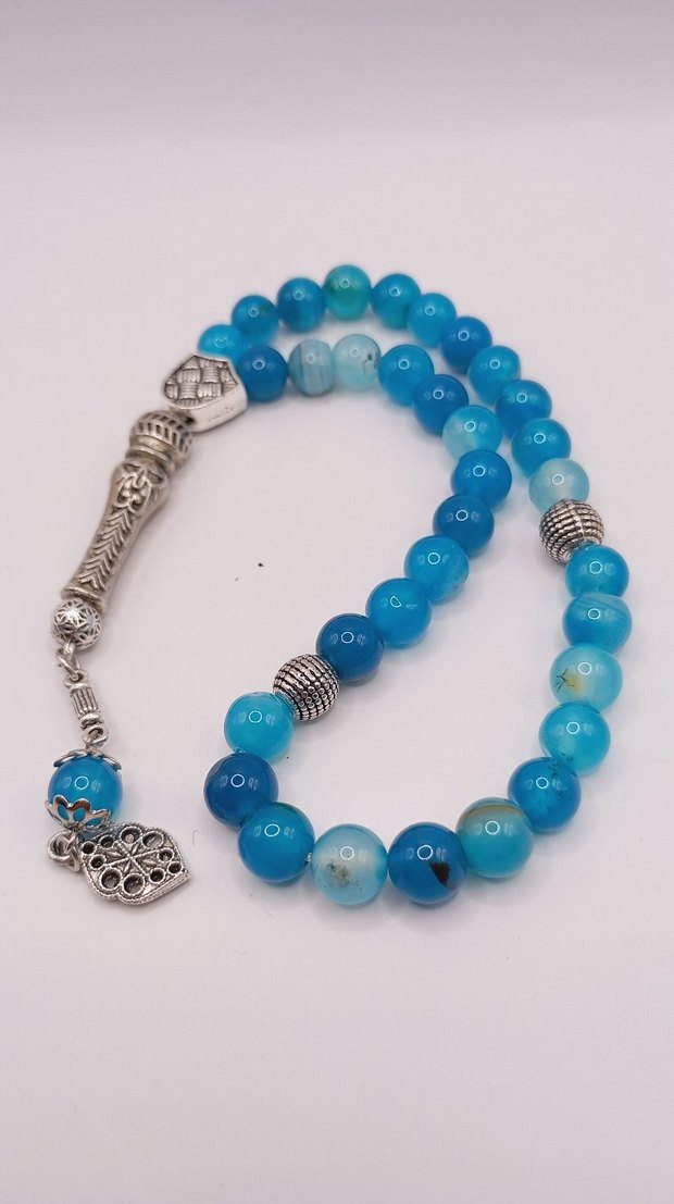 Mavi Akik Doğal Taş Tesbih - Görsel 2