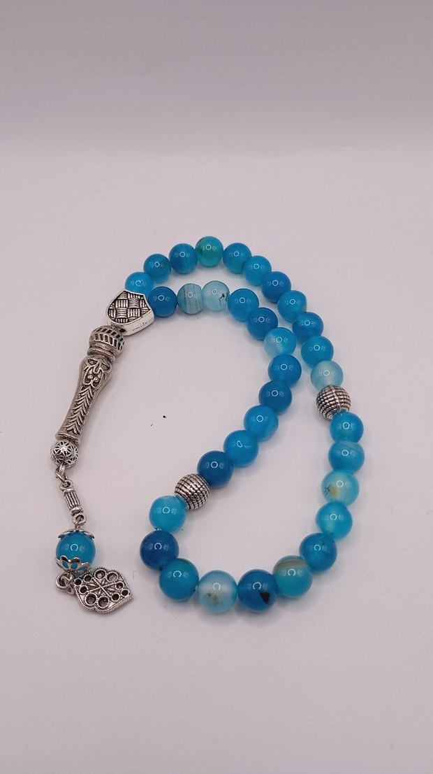 Mavi Akik Doğal Taş Tesbih - Görsel 3