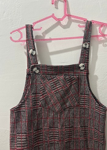 Kadın kırmızı Kareli Askılı Mini Elbise - Görsel 2