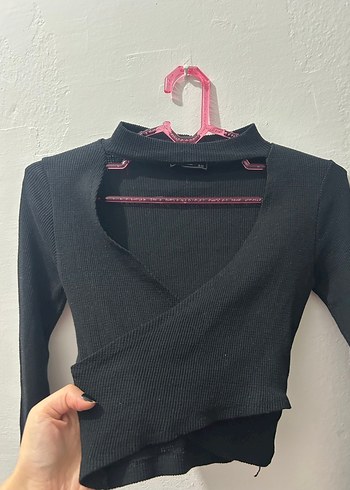 Siyah V Yaka Triko Kadın Bluz - Görsel 2