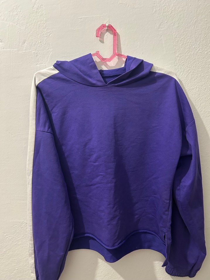 Mor Kapüşonlu Rahat Kesim Sweatshirt - Görsel 2