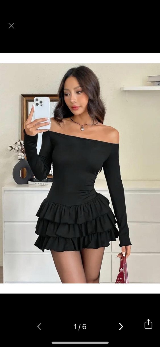 Siyah Mini Volanlı Straplez Elbise - Görsel 3