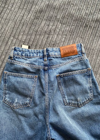 Diğer Düğmeli Bol Kesim Mavi Midi Kot Pantolon