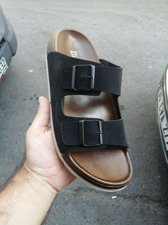 Kahverengi Erkek Terlik Çift Tokalı - Görsel 2