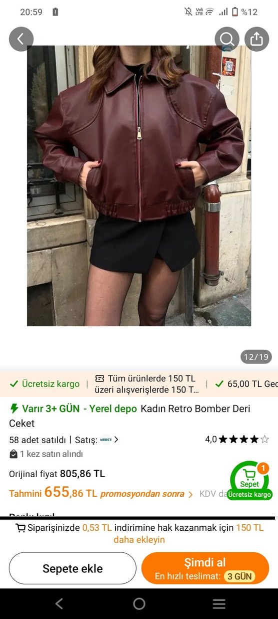 Bordo Kadın Deri Mini Bomber Ceket - Görsel 2