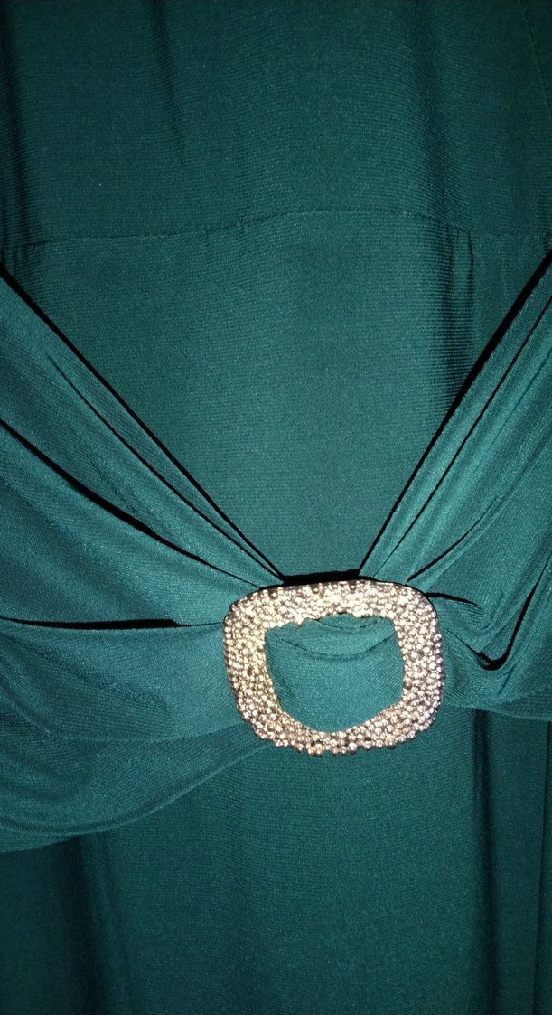 Kemer Detaylı Uzun Yeşil Kadın Elbise - Görsel 3