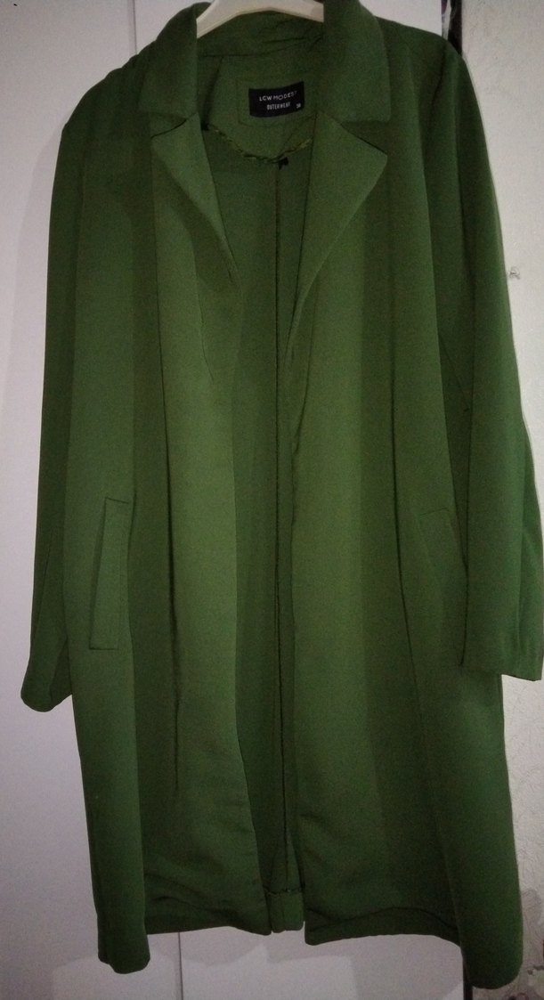 Kadın Yeşil Uzun Salaş Ofis Kabanı - Görsel 2