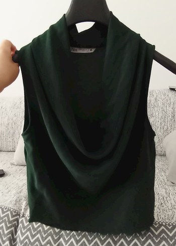 Zara Drapeli Uzun Kollu Yeşil Kadın Bluz