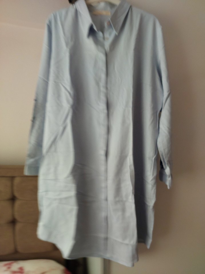 Mavi Nakışlı Pamuklu Kadın Gömlek - Görsel 3