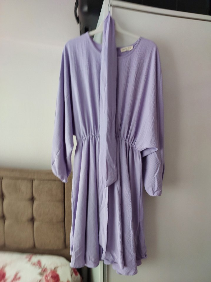 Uzun Kollu Mor Salaş Kadın Tunik Elbise - Görsel 2