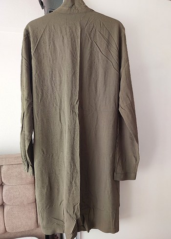 Haki Uzun Keten Kadın Gömlek - Görsel 3