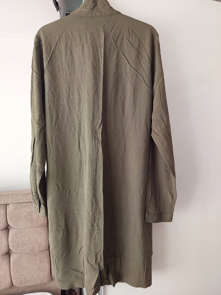 Haki Uzun Keten Kadın Gömlek - Görsel 3