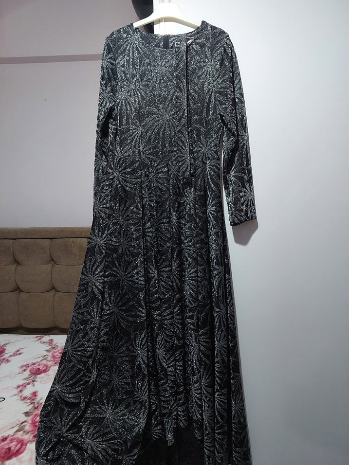 Bohem Gri Uzun Kollu Uzun Elbise - Görsel 3