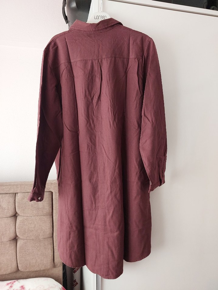 Uzun Bordo Keten Kadın Tunik - Görsel 2