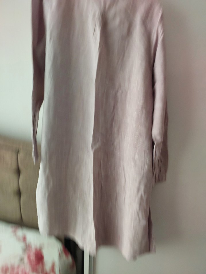 Bej Uzun Keten Kadın Gömlek - Görsel 2