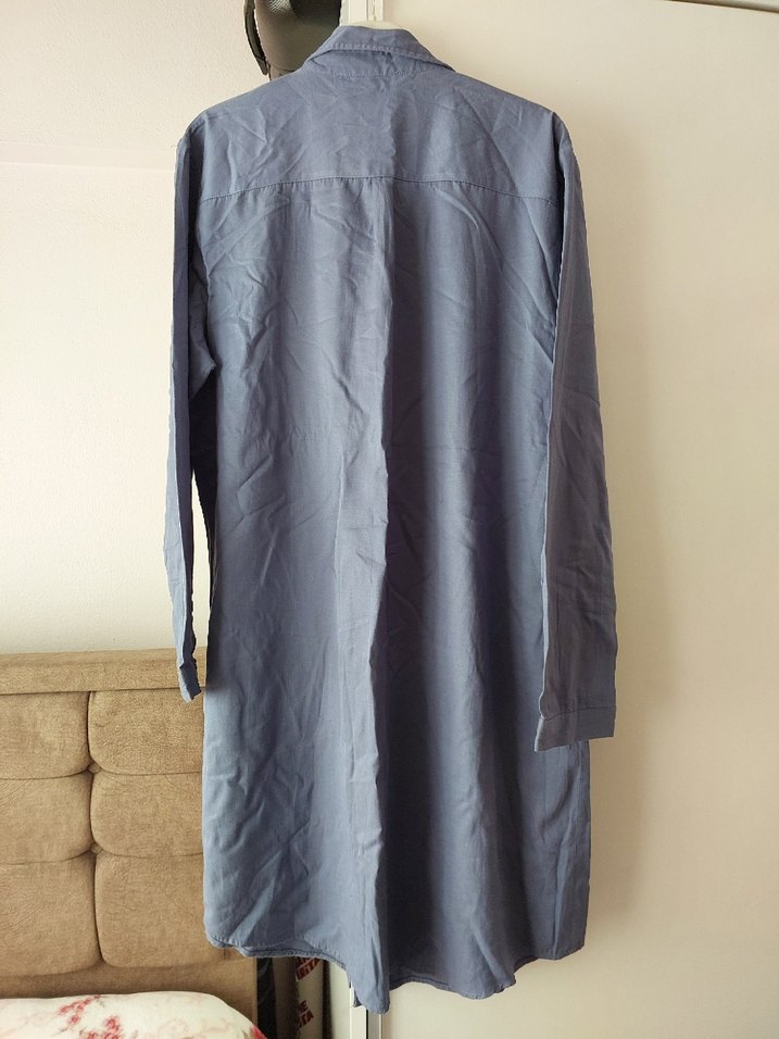 İndigoUzun Keten Kadın Gömlek - Görsel 3