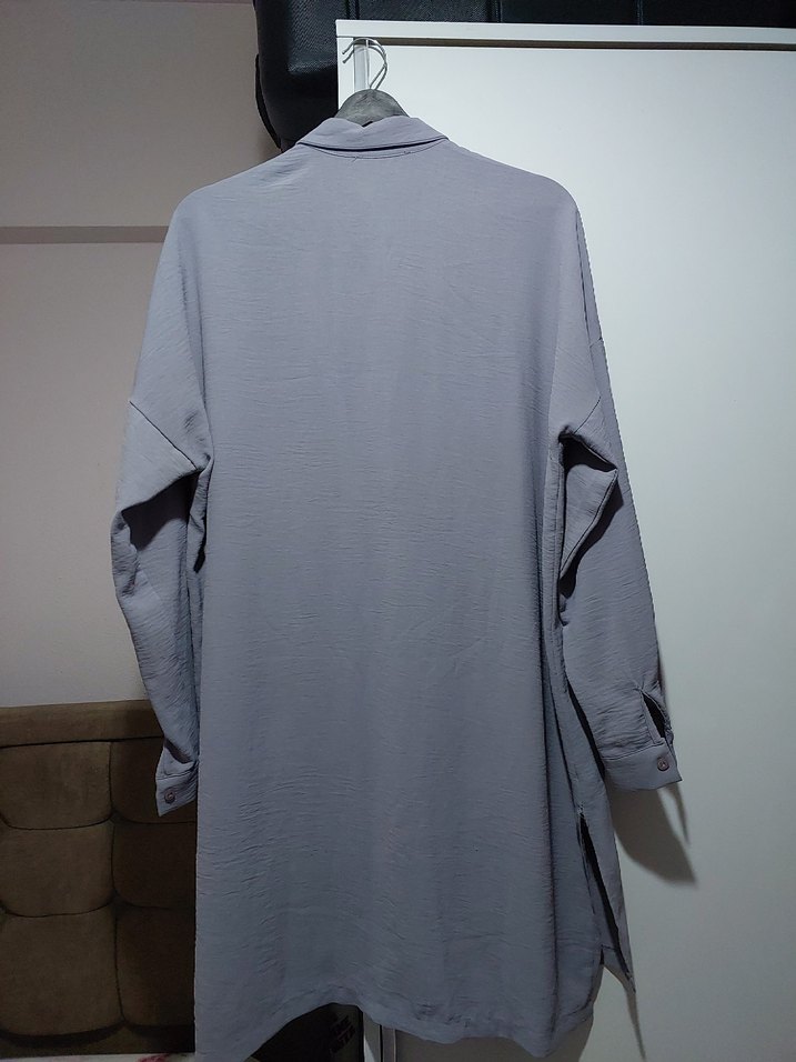 Gri Uzun Kollu Kadın  Gömlek - Görsel 2