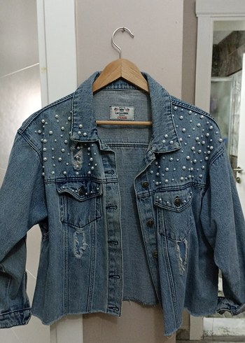 Nakışlı Mavi Kadın Denim Ceket