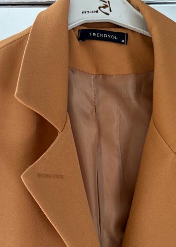 Bej Düğmeli Kadın Midi Blazer Ceket - Görsel 2