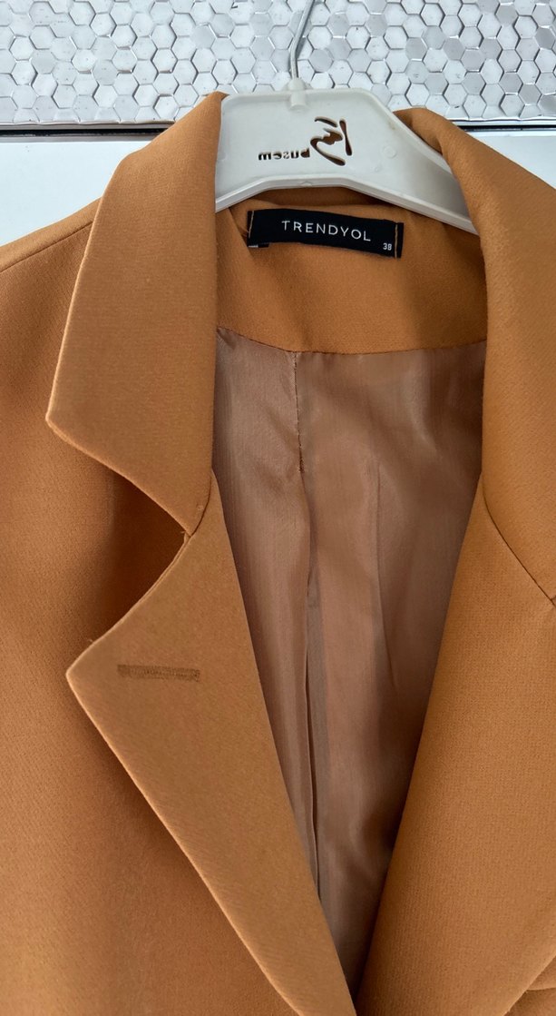 Bej Düğmeli Kadın Midi Blazer Ceket - Görsel 2